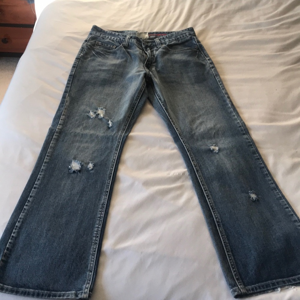 Urban Pipeline relaxed bootcut jeans (distressed).